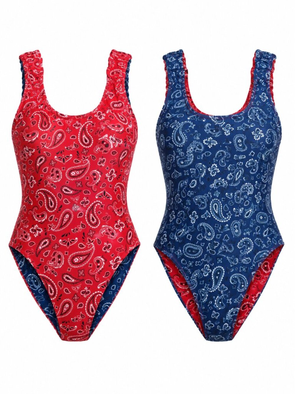 No Boundaries Reversible Bandana One Piece Swimsuit XXS 00 Red/Blue Paisley NWT